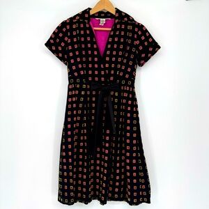 Diane Von Furstenberg Bundette Cotton Linen Dress Size 2 Black Pink Cut Out‎